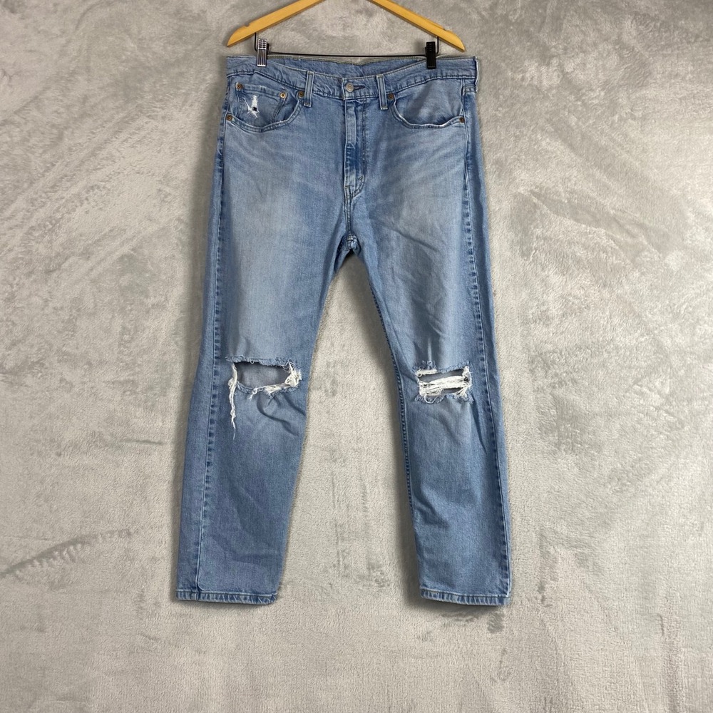 Levis 502 Regular Taper Distressed Light Wash‎ Denim Jeans Mens W38 L30 29507